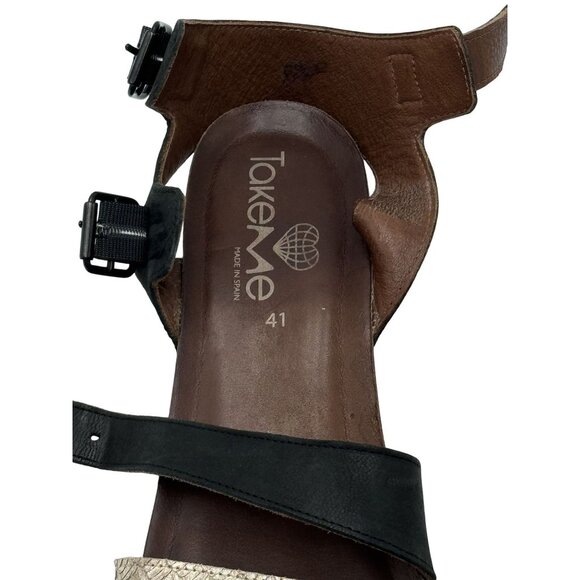 Made in Spain Leather Black/Gold Sandals TakeMe Size 41Womens Cushioned Insoles - Picture 9 of 12